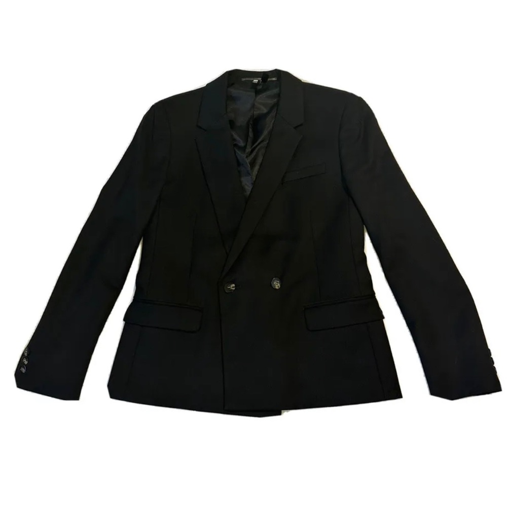 Topshop Black Blazer Womens Small Double Breasted Jacket 6 Button Classic Suit